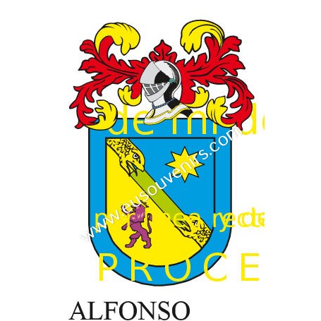 Llavero heráldico - ALFONSO - Personalizado con apellido, escudo de la familia y breve descripción del origen genealógico.