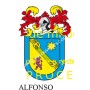 Heraldic keychain - ALFONSO - Personalized with surname, family crest and brief description of the genealogical origin.