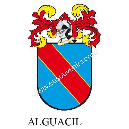 Porte-clés héraldique - ALGUACIL - Personnalisé avec le nom, l'écusson de la famille et une brève description de l'origine généa