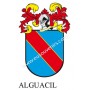 Heraldic keychain - ALGUACIL - Personalized with surname, family crest and brief description of the genealogical origin.