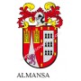 Heraldic keychain - ALMANSA - Personalized with surname, family crest and brief description of the genealogical origin.