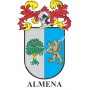 Llavero heráldico - ALMENA - Personalizado con apellido, escudo de la familia y breve descripción del origen genealógico.