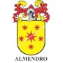 Heraldic keychain - ALMENDRO - Personalized with surname, family crest and brief description of the genealogical origin.