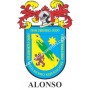 Heraldic keychain - ALONSO - Personalized with surname, family crest and brief description of the genealogical origin.