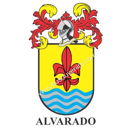 Llavero heráldico - ALVARADO - Personalizado con apellido, escudo de la familia y breve descripción del origen genealógico.
