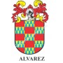 Porte-clés héraldique - ALVAREZ - Personnalisé avec le nom, l'écusson de la famille et une brève description de l'origine généal