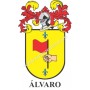 Llavero heráldico - ÁLVARO - Personalizado con apellido, escudo de la familia y breve descripción del origen genealógico.