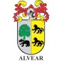 Heraldic keychain - ALVEAR - Personalized with surname, family crest and brief description of the genealogical origin.
