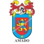 Llavero heráldico - AMADO - Personalizado con apellido, escudo de la familia y breve descripción del origen genealógico.