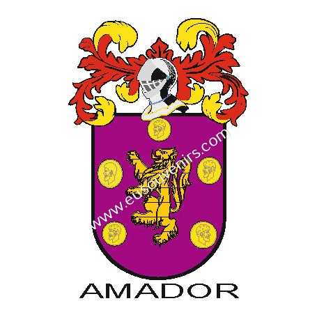 Porte-clés héraldique - AMADOR - Personnalisé avec le nom, l'écusson de la famille et une brève description de l'origine généalo