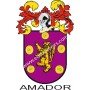 Porte-clés héraldique - AMADOR - Personnalisé avec le nom, l'écusson de la famille et une brève description de l'origine généalo