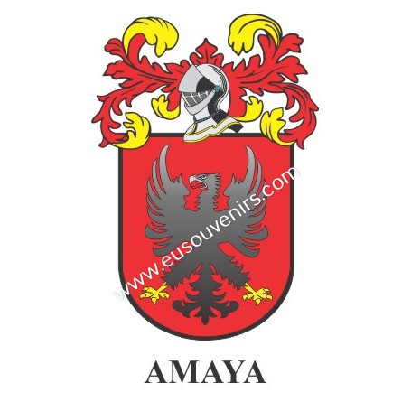 Llavero heráldico - AMAYA - Personalizado con apellido, escudo de la familia y breve descripción del origen genealógico.