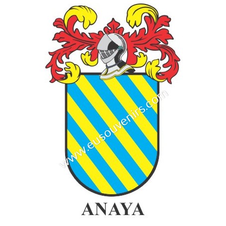 Porte-clés héraldique - ANAYA - Personnalisé avec le nom, l'écusson de la famille et une brève description de l'origine généalog