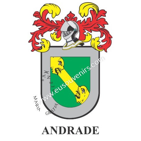 Llavero heráldico - ANDRADE - Personalizado con apellido, escudo de la familia y breve descripción del origen genealógico.