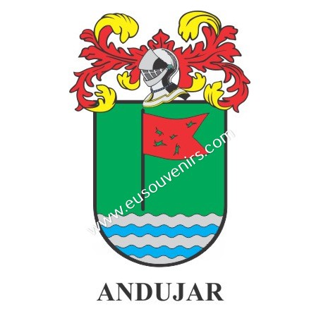 Llavero heráldico - ANDUJAR - Personalizado con apellido, escudo de la familia y breve descripción del origen genealógico.