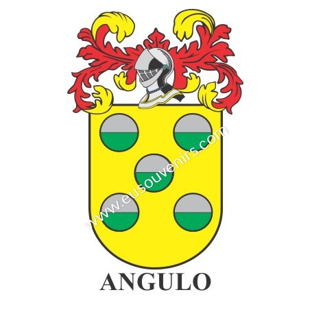Llavero heráldico - ANGULO - Personalizado con apellido, escudo de la familia y breve descripción del origen genealógico.