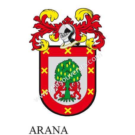 Llavero heráldico - ARANA - Personalizado con apellido, escudo de la familia y breve descripción del origen genealógico.