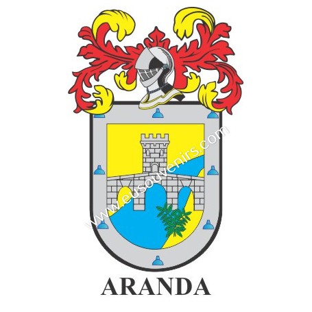 Llavero heráldico - ARANDA - Personalizado con apellido, escudo de la familia y breve descripción del origen genealógico.