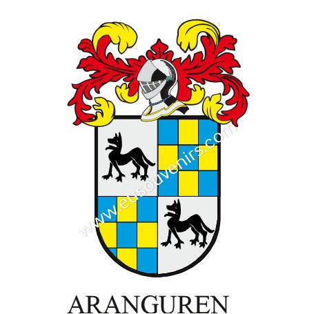 Porte-clés héraldique - ARANGUREN - Personnalisé avec le nom, l'écusson de la famille et une brève description de l'origine géné