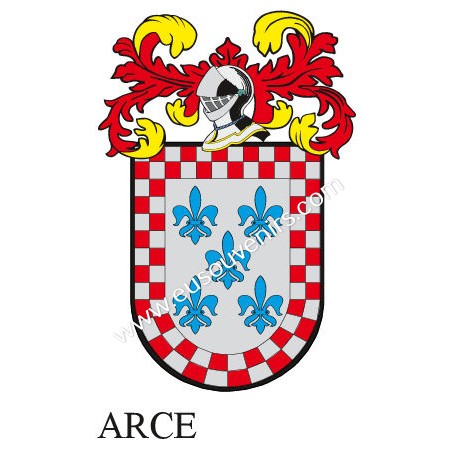 Porte-clés héraldique - ARCE - Personnalisé avec le nom, l'écusson de la famille et une brève description de l'origine généalogi