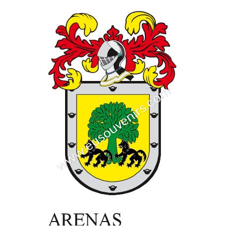 Heraldic keychain - ARENAS - Personalized with surname, family crest and brief description of the genealogical origin.