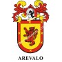 Heraldic keychain - AREVALO - Personalized with surname, family crest and brief description of the genealogical origin.