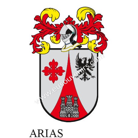 Llavero heráldico - ARIAS - Personalizado con apellido, escudo de la familia y breve descripción del origen genealógico.