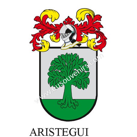 Porte-clés héraldique - ARISTEGUI - Personnalisé avec le nom, l'écusson de la famille et une brève description de l'origine géné