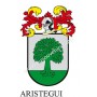 Llavero heráldico - ARISTEGUI - Personalizado con apellido, escudo de la familia y breve descripción del origen genealógico.
