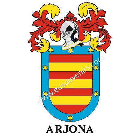Heraldic keychain - ARJONA - Personalized with surname, family crest and brief description of the genealogical origin.
