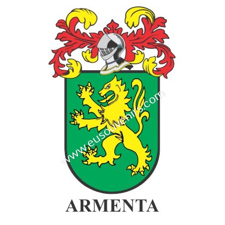 Porte-clés héraldique - ARMENTA - Personnalisé avec le nom, l'écusson de la famille et une brève description de l'origine généal