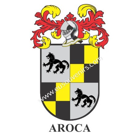 Porte-clés héraldique - AROCA - Personnalisé avec le nom, l'écusson de la famille et une brève description de l'origine généalog