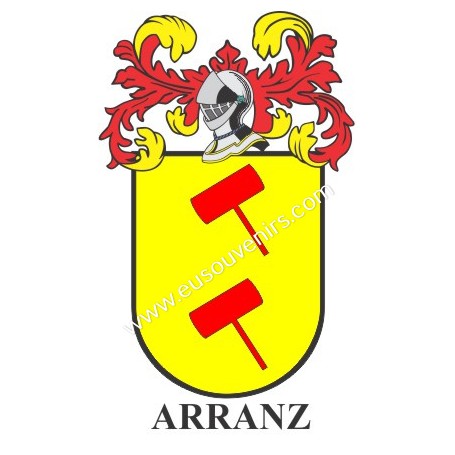 Heraldic keychain - ARRANZ - Personalized with surname, family crest and brief description of the genealogical origin.