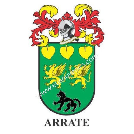 Llavero heráldico - ARRATE - Personalizado con apellido, escudo de la familia y breve descripción del origen genealógico.