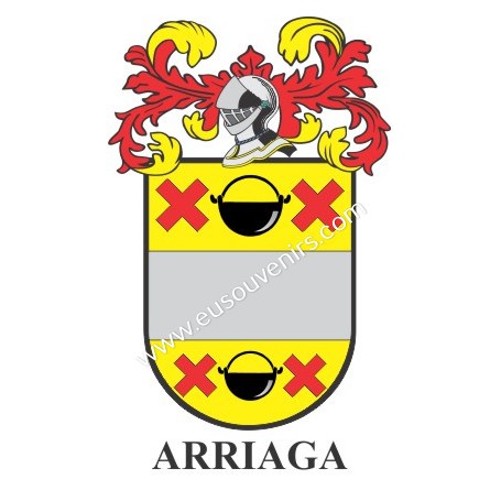 Llavero heráldico - ARRIAGA - Personalizado con apellido, escudo de la familia y breve descripción del origen genealógico.