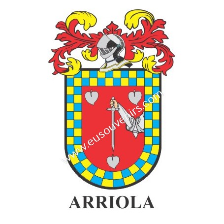 Porte-clés héraldique - ARRIOLA - Personnalisé avec le nom, l'écusson de la famille et une brève description de l'origine généal