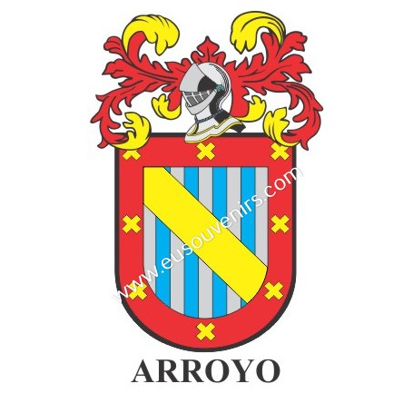 Llavero heráldico - ARROYO - Personalizado con apellido, escudo de la familia y breve descripción del origen genealógico.