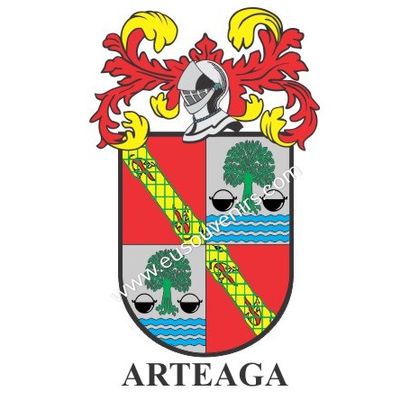 Llavero heráldico - ARTEAGA - Personalizado con apellido, escudo de la familia y breve descripción del origen genealógico.