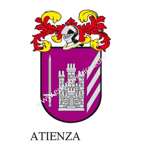 Heraldic keychain - ATIENZA - Personalized with surname, family crest and brief description of the genealogical origin.