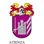 Heraldic keychain - ATIENZA - Personalized with surname, family crest and brief description of the genealogical origin.