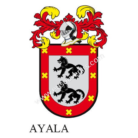 Porte-clés héraldique - AYALA - Personnalisé avec le nom, l'écusson de la famille et une brève description de l'origine généalog