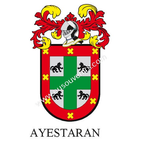 Heraldic keychain - AYESTARAN - Personalized with surname, family crest and brief description of the genealogical origin.