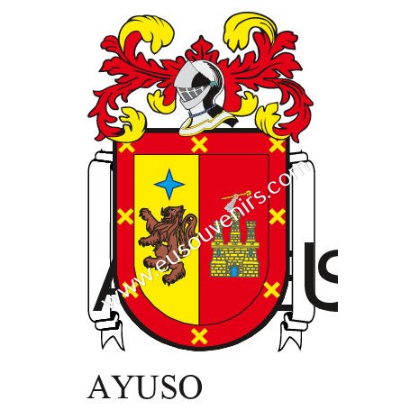 Porte-clés héraldique - AYUSO - Personnalisé avec le nom, l'écusson de la famille et une brève description de l'origine généalog