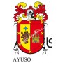 Heraldic keychain - AYUSO - Personalized with surname, family crest and brief description of the genealogical origin.