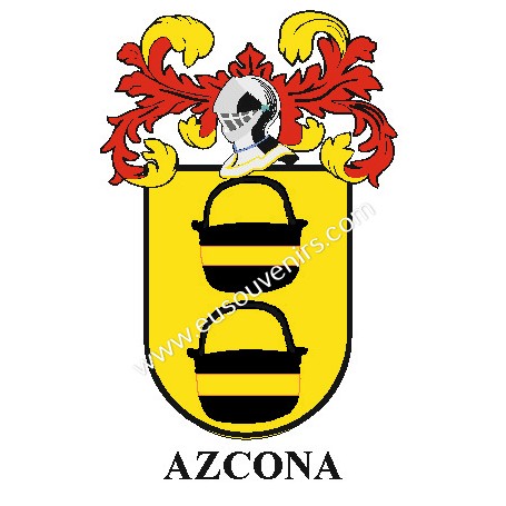 Heraldic keychain - AZCONA - Personalized with surname, family crest and brief description of the genealogical origin.