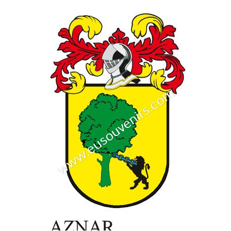 Heraldic keychain - AZNAR - Personalized with surname, family crest and brief description of the genealogical origin.