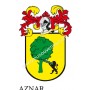 Heraldic keychain - AZNAR - Personalized with surname, family crest and brief description of the genealogical origin.
