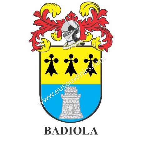 Llavero heráldico - BADIOLA - Personalizado con apellido, escudo de la familia y breve descripción del origen genealógico.