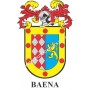 Llavero heráldico - BAENA - Personalizado con apellido, escudo de la familia y breve descripción del origen genealógico.