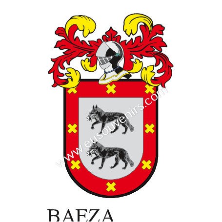 Porte-clés héraldique - BAEZA - Personnalisé avec le nom, l'écusson de la famille et une brève description de l'origine généalog